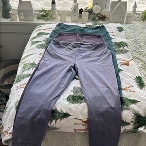 Yogalicious yoga athletic workout  pants L purple plum and green set of 3